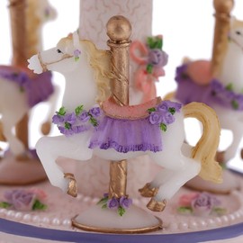 Sasuori Windup 3-horse Carousel Music Box Artware/Gift Melody Castle in the Sky Pink/Purple/Gold Shade for Option