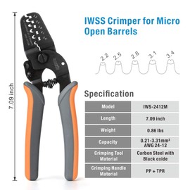 IWISS Open Barrel Crimping Tools Works on AWG24-12 JAM, Molex, Tyco, JST Terminals and Connectors