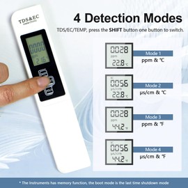 Sunliech 4 in 1 TDS Meter, TDS Meter Digital Water Quality Tester, Portable, EC Meter & Temperature Meter, 0-9999 ppm for Hydroponics, Pool, Aquarium and Water Hardness Test