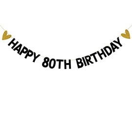 HAPPY 80TH BIRTHDAY Banner,Pre-Strung,Black Paper Glitter Party Decorations for 80 Years Old 80TH Birthday Party Supplies Letters Black ZHAOFEIHN
