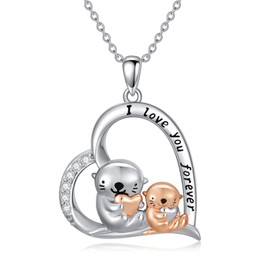 PROESS Otter Pendant Necklace 925 Sterling Silver Cute Sea Otter Chain Otter Lovers Jewellery Gifts for Women Girls, Sterling Silver, No Gemstone