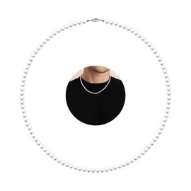 MJartoria Pearl Necklace for Men, 16''-24'' Pearl Necklaces for Women, 6/8mm White Pearl Choker Necklace Trendy Jewelry Gifts for Women Men (16 inches, 4mm)