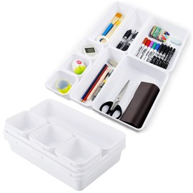 VAVICRAP Pack of 16 Drawer Organiser System Office 3 Medium Styles Drawers Organiser Kitchen Drawer Organiser System for Makeup Desk Bathroom Office Kitchen White