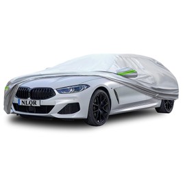 NLQR Full Car Covers Waterproof Protection All Weather Protection Silver Fit Full Padded Car Cover with Straps Fit All Sedan 196"