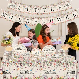 170Pcs Wildflower Baby Shower Decorations for Girls A Little Wildflower Is On The Way Plates Napkins Cups Tablecloth Banner for Spring Summer Floral Party Decor
