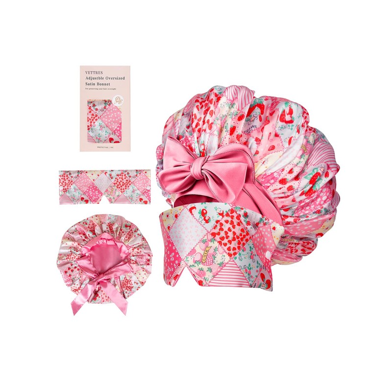 Vettres Double Layer Satin Bonnet for Sleeping with Detachable Eye