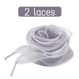 UamGlsob 4CM Fancy Organza Silk Shoe Laces for Womens Sneakers, Cute Sheer Satin Ribbon Shoelaces Replacement Yarn Strings (Gray,47"/120cm)