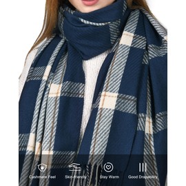 FURTALK Scarf for Women Winter Pashmina Shawls and Wraps Soft Warm Oversized Tartan Ladies Scarf Cashmere Feel Blanket, Navy Blue