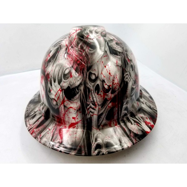 Wet Works Imaging Customized Pyramex Full Brim Blood Skulls Hard Hat with Ratcheting Suspension White
