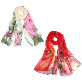Acotavie 2 Pcs Scarfs for Women Lightweight Scarves Fashion Floral Print Shawls Scarf (A611)
