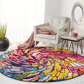 SAFAVIEH Fiesta Shag Collection Area Rug - 6'7" Round, Multi, Abstract Rainbow Design, Non-Shedding & Easy Care, 0.5-inch Thick Ideal for High Traffic Areas in Living Room, Bedroom (FSG373M)
