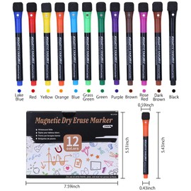 SAYEEC Magnetic Dry Erase Markers Fine Tip, 12 Colors Whiteboard Markers with Eraser Cap, Low Odor White Board Markers Dry Erase Marker, Magic Painting Pens for Kids Teachers Office School Supplies