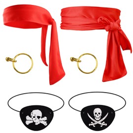 PEUTIER 6 Pieces Pirate Accessories, Pirate Cosplay Set Including Headscarf, Belt, Eye Patch and Earrings, Pirate Cosplay Set, Pirate Party Accessories, Pirate Party Accessories for Children and