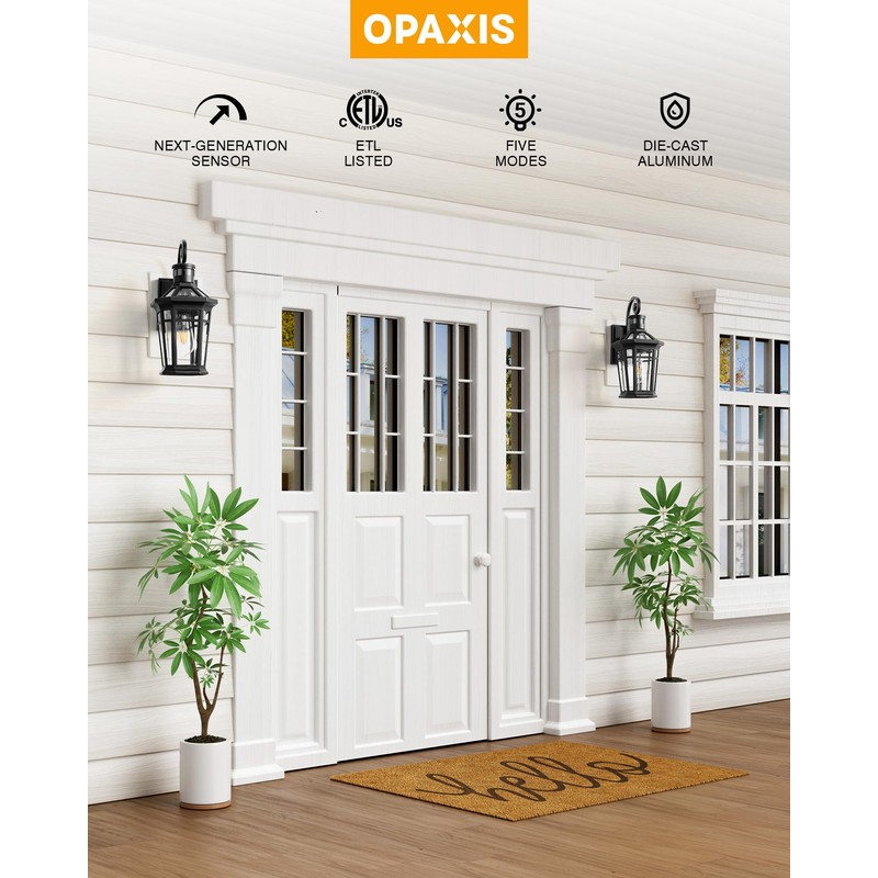 OPAXIS Motion Sensor Outdoor Wall Lights, Black Dusk to Dawn