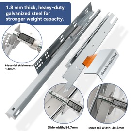 ToBeGreat 1 Pair Undermount Drawer Slides 21 Inch 80 lb Load Capacity Soft Close Full Extension Ball Bearing Hidden Bottom Mount Rails Locking Devices Concealed Runners(with Bracket)