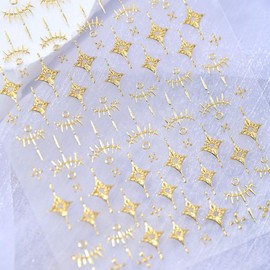 Gold Nail Stickers 5D Embossed Star Nail Art Stickers Self Adhesive Bohemia Nail Decals Golden Sticker for Nail Art Fall Nails Supplies for Women Girls Manicure DIY 1Sheet