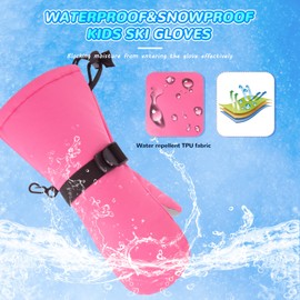 BAVST Winter Kids Waterproof Glove Mittens for Boys Girls Snow Ski Toddler Baby Gloves Outdoor for Infant Teens 1-5T (Pink, 4-6T)