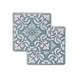 Hand-Painted Portuguese Pottery Ceramic Square Coasters – Set of 2 (Zen Blue)