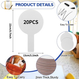 20 Pcs Dry Erase Answer Paddles, Handheld Double Sided Paddles Mini White Boards Small White Board Dry Erase Signs Auction Paddles for Classroom Teaching Office Meeting Voting Bridal Shower Games
