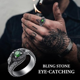 SOBHART Snake Ring for Men Stainless Steel Fashion Goth Punk Snake Rings Size 8