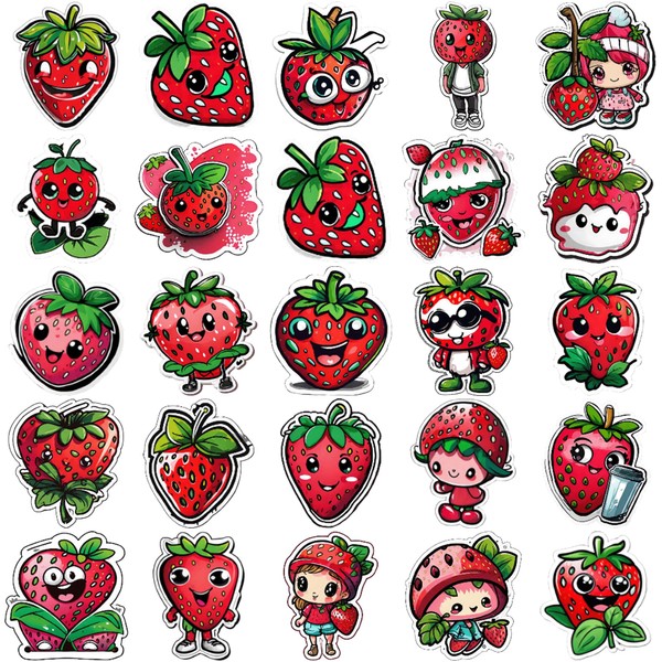 50 Pieces of Cute Strawberry Graffiti Stickers Express Your Creativity