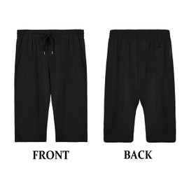 Gafeng Mens Cotton Linen Yoga Pants Elastic Drawstring Casual 3/4 Capri Shorts with Pockets Black