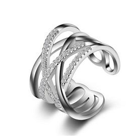 BROWOL Women's Fashion Rings 925 Sterling Silver Cubic Zirconia Multi-Layer X Shape Adjustable Rings Couple Ring Engagement Ring, Sterling Silver, Cubic Zirconia