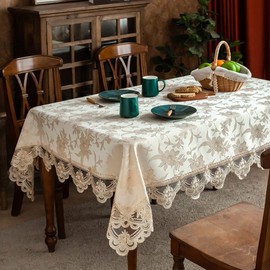 ARTABLE Exquisite Lace High-End Jacquard Fabric Tablecloth Table Runner Rectangular Square Optional Suitable for All Kinds of Home Gatherings and Weddings (Beige, 140 x 240 cm)