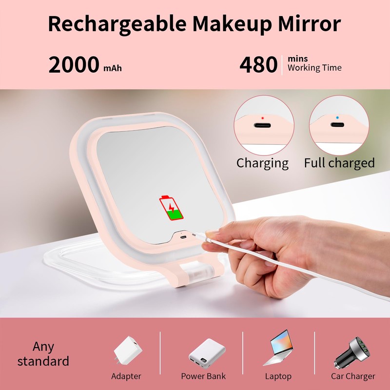 DESCHEN Rechargeable Travel Makeup Vanity Mirror with Lights and Magnification,