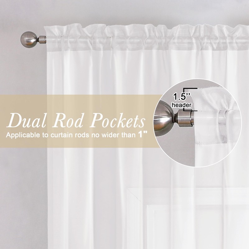 Lecloud Short Sheer Curtains 54 Inches Length 2 Panels, Light