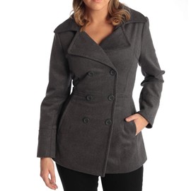 Alpine Swiss Emma Women's Wool Peacoat – Double-Breasted 3/4 Length Overcoat, Stylish & Warm Blazer for Fall & Winter Gray 2XL