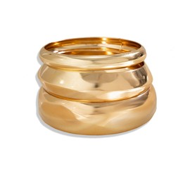 TUBAWD 4Pcs Set Gold Bangle, Gold Bangles, Gold Bangle for Women Fashionable Wide Wrist Bracelets Stack Statement Bangles Fashion Jewellery Gift Gold