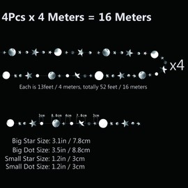 52ft Silver Circle Dot Star Garland HADEEONG 4pcs Party Garland Star Streamer Reflective Glitter Star Paper Hanging Garland Birthday Party Celebration Decorations