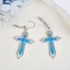 JERWLI Cross Earrings 925 Sterling Sliver Opal Religious Dangle Earrings