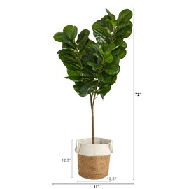 Nearly Natural 6ft. Fiddle Leaf Fig Artificial Tree in Handmade Natural Jute and Cotton Planter