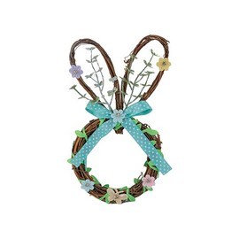 PMS Floral Bunny Head Wreath – 13cm x 24cm Easter Hanging Decoration – Spring Floral Wreath with Greenery & Pastel Flowers