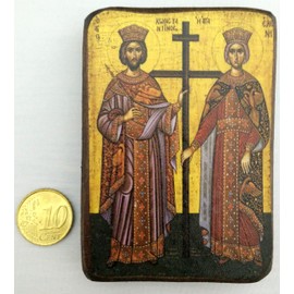 Wooden Greek Christian Orthodox Wood Icon of Saint Constantine and Helen / A0