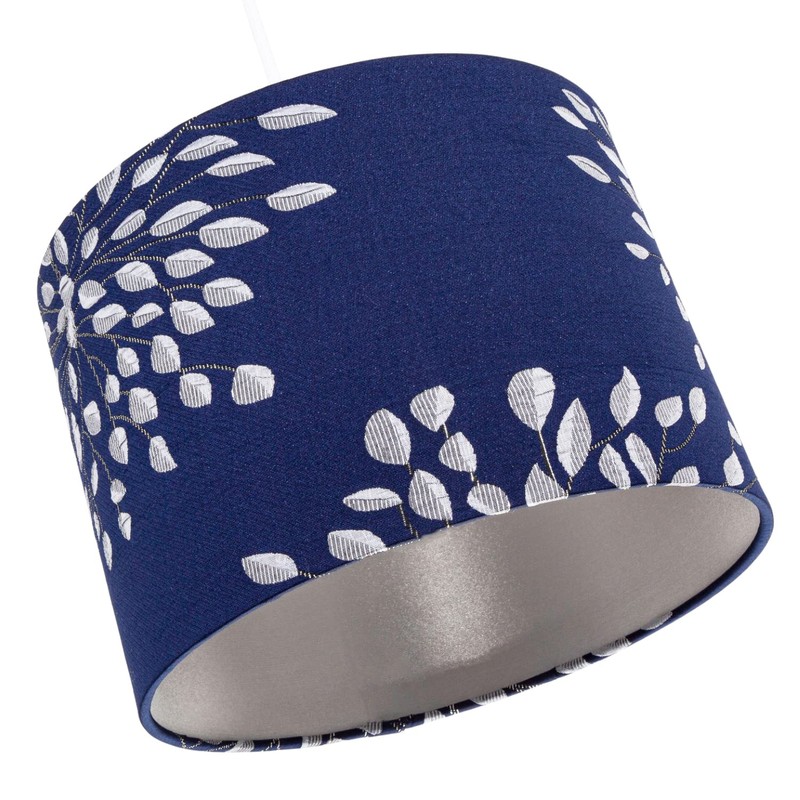 Modern 10inch Navy Midnight Blue Drum Lampshade with Off-White Floral