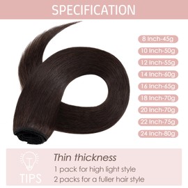 Silk-co Real Hair Clip-In Extensions, 8 Wefts, 18 Clips, 70 g, Brown Hair Extensions, Remy Real Hair Clip-In Extensions, 02# Dark Brown, 50 cm