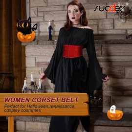 SUOSDEY Corset Belt for Women, Wide Waist Belt for Dress Cosplay Tie Waspie Belt Red