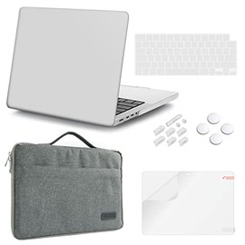 iCasso MacBook Pro 14 Inch Case 2021 Release A2442 M1 Pro Max chip with Touch ID Bundle 5 in 1, Hard Shell Case, Sleeve, Screen Protector, Keyboard Cover&Dust Plug Compatible MacBook Pro 14'-Clear