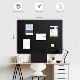 Large Bulletin Board, 48 X 35 Inches Felt Cork Board with 40 Pushpins, Foldable Felt Notice Pin Board Photo Display Board with Self-Adhesive Tape for Office Home School