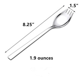 6-pack 1 1/2 Inch Wide 18/10 Stainless Steel 8 1/4 Inch Long Handle Spork - 2 In 1 spoon and fork,Spaghetti Salad Forks Dessert Flatware set for Everyday Use Dinner Spoons