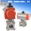 3/4" Pneumatic Actuated Ball Valve Double Acting 3-Piece Air Steam