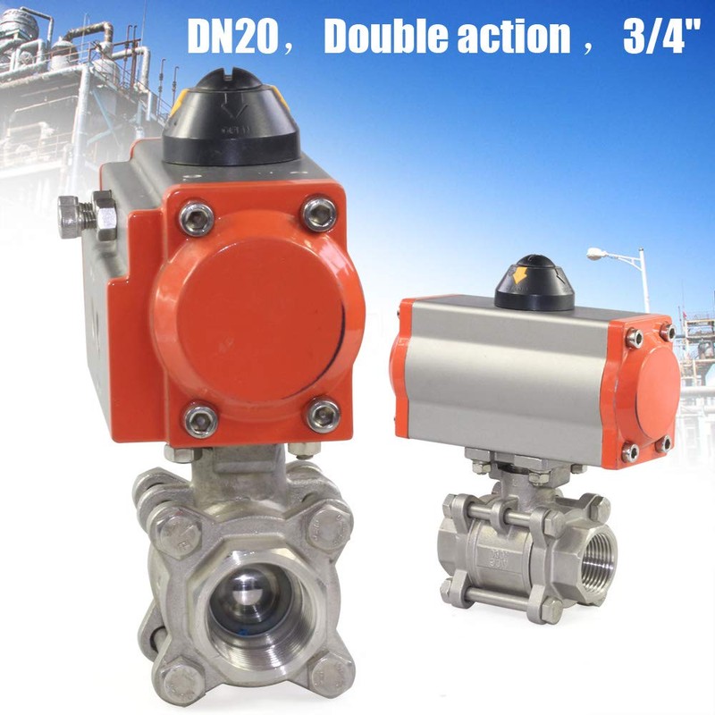 3/4" Pneumatic Actuated Ball Valve Double Acting 3-Piece Air Steam