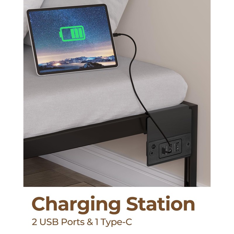 Rolanstar Bed Frame with USB Charging Station, Full Bed Frame