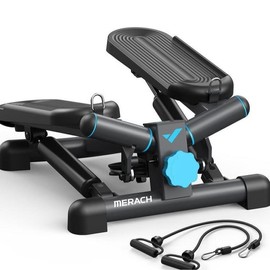 MERACH 【Mother's Day Gift】MERACH Mini Stepper for Exercise, Twist Stair Stepper 330LBS Capacity, Stepper Exercise Equipment with Resistance Bands for Full Body Workout at Home - Style: black