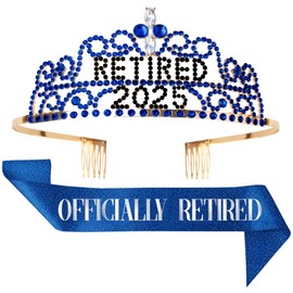 JPACO 2025 Retirement Tiara & Sash - Officially Retired Sash & Crown for Parties, Events, Gifts, Favors, and Decorations (2025 Blue)