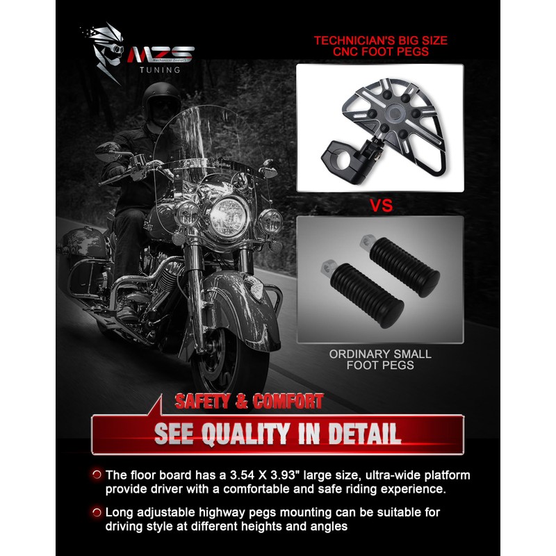 MZS Motorcycle Highway Pegs, 1.25" Short Adjustable Highway Foot Peg