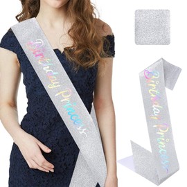 CIEHER Birthday Princess Sash Birthday Sash Birthday Sashes for Women Girls Princess Party Favors Princess Birthday Decorations - Silver Sash